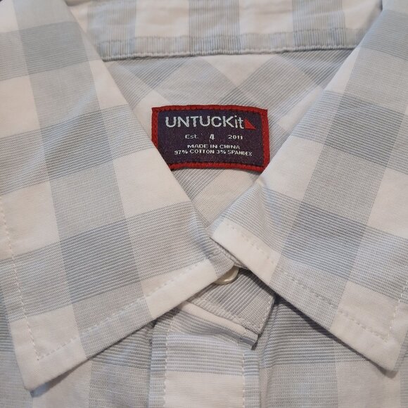 Untuckit  Santa Marzi Women's  Blue and White Plaid Long Sleeve Button D… - Picture 4 of 5